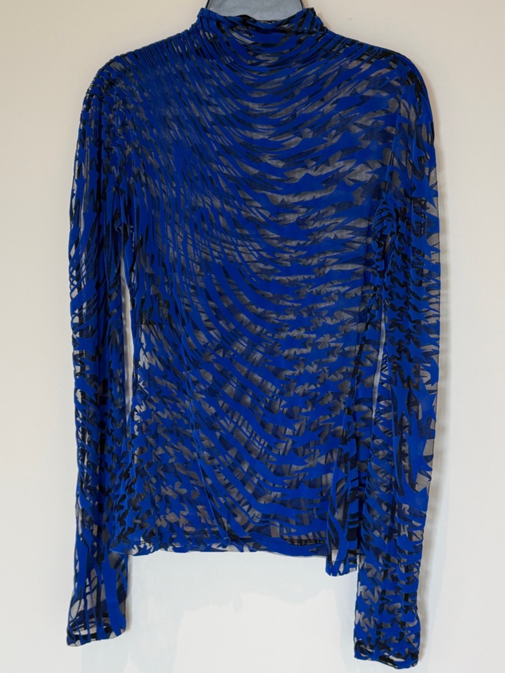 Mugler Royal Blue Sheer Patterned Long Sleeve Top